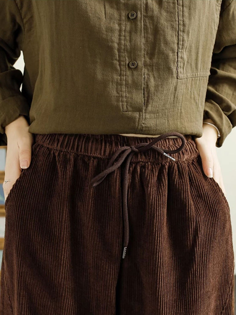 Autumn Corduroy Spliced Cotton Harem Pants Ai1047