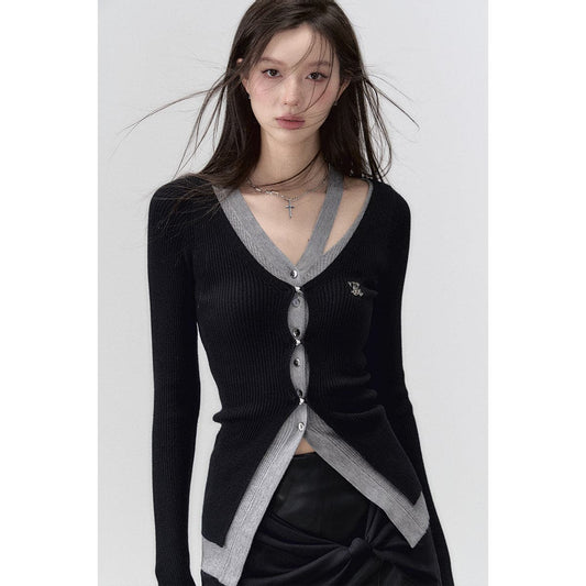 Black Knit Long Cardigan With Hollow Out Design