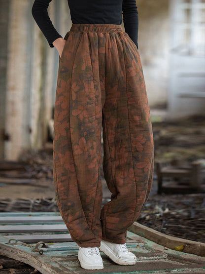 Winter Retro Flower Cotton Paaded Harem Pants Wu003