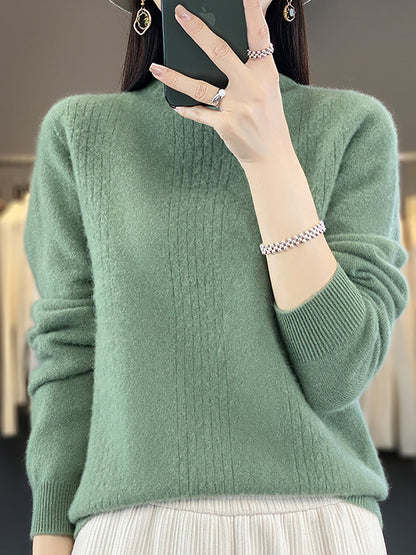 Autumn Cable Knit 100%wool Half Turtleneck Sweater Qn028