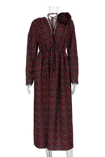 Bertha Flower V Neck Midi Dress