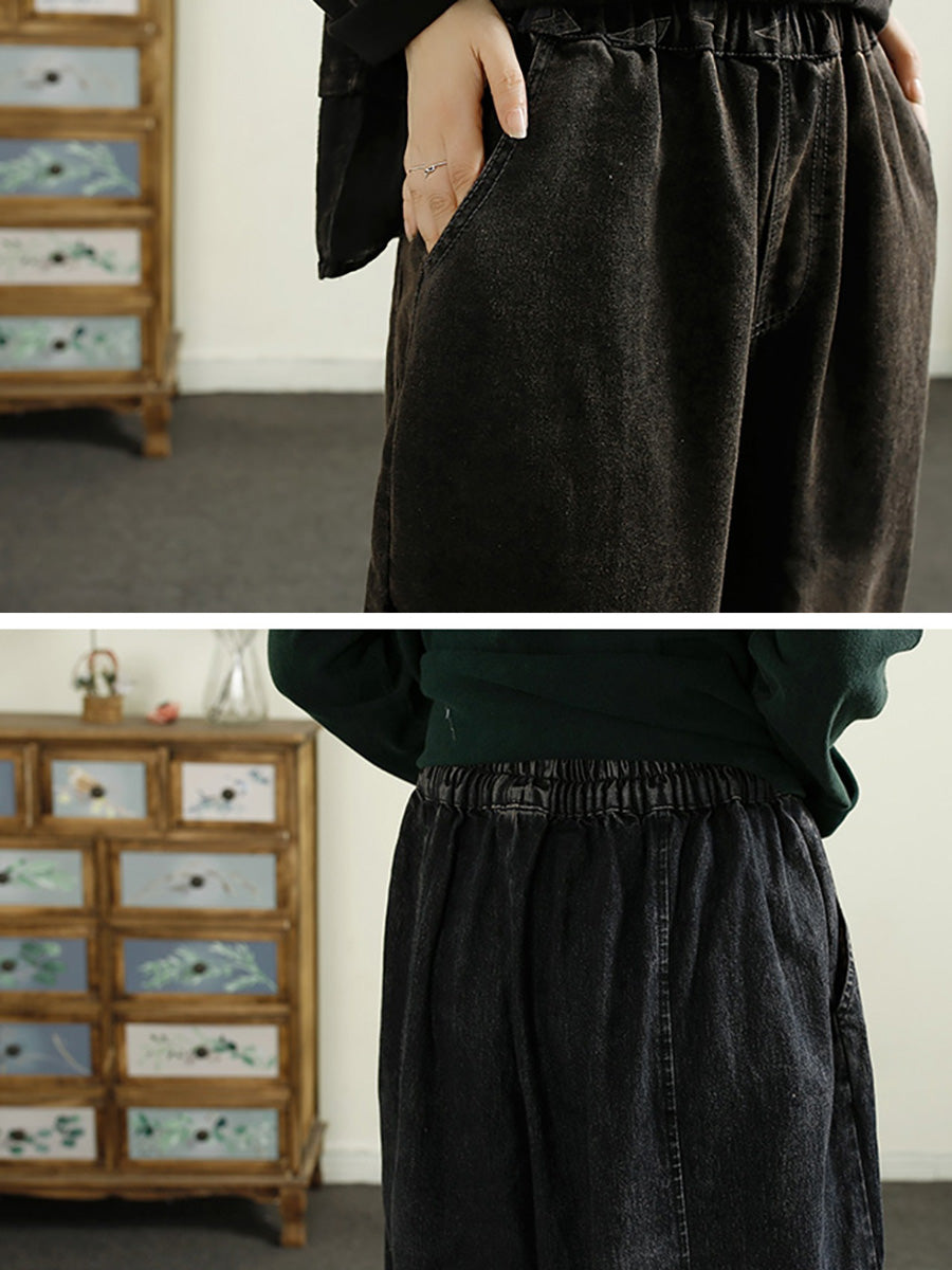 Autumn Patch Spliced Washed Denim Harem Pants Ai1052