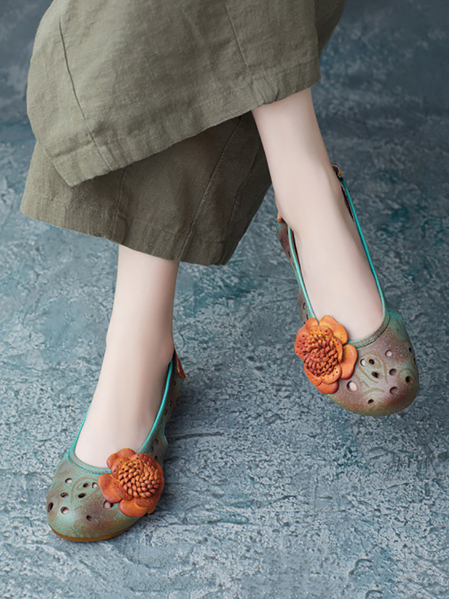 Summer Artsy Leather Flower Spliced Sandals Ui1014