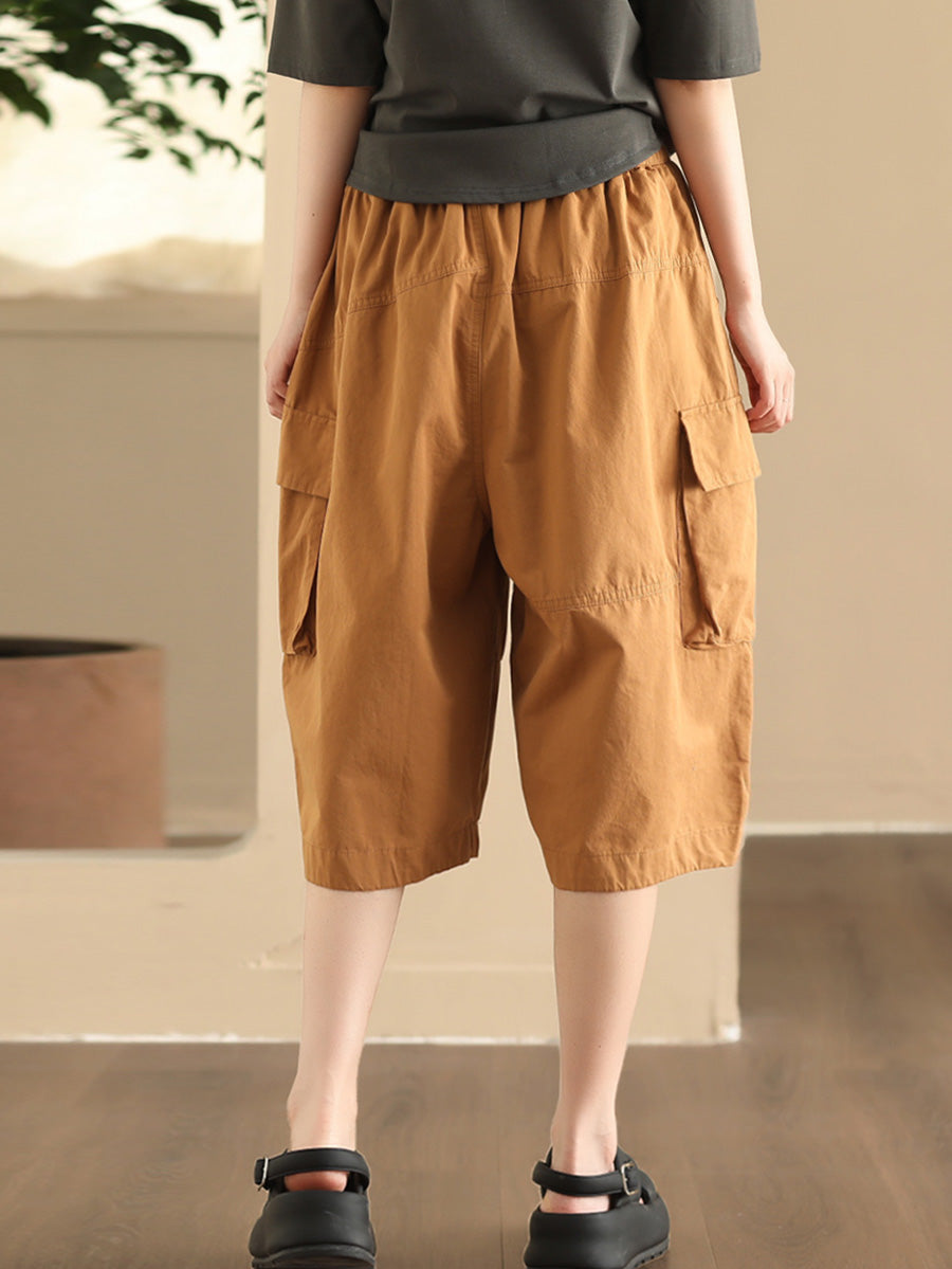 Summer Pocket Loose Cotton Fifth Pants Fd022