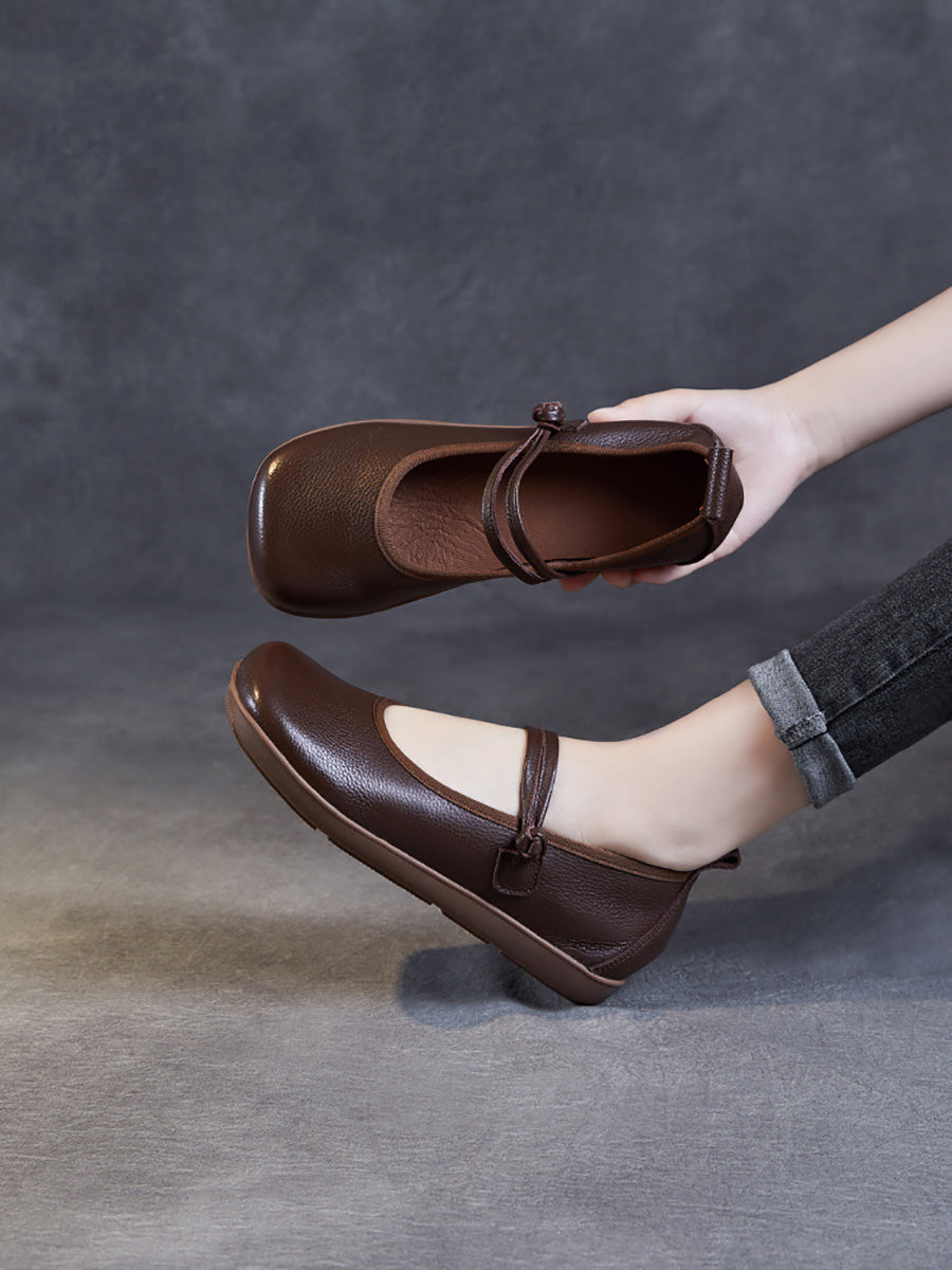 Leather Square Toe Flat Shoes At1040