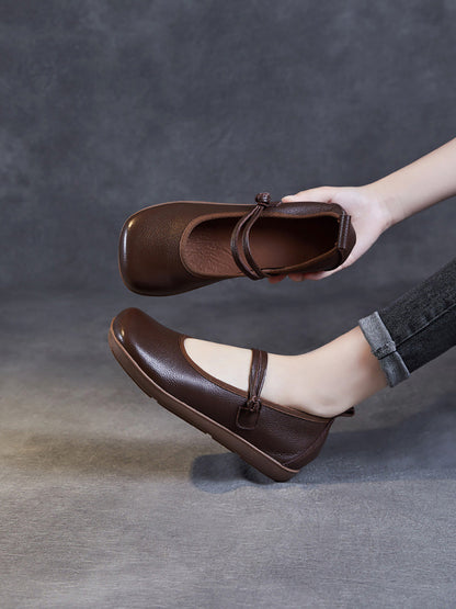 Leather Square Toe Flat Shoes At1040