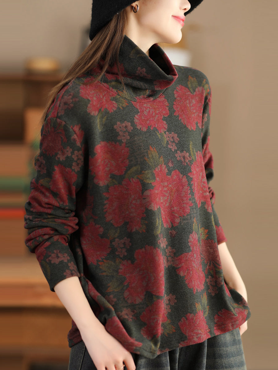 Autumn Flower Turtleneck Sweatshirt Ak1023