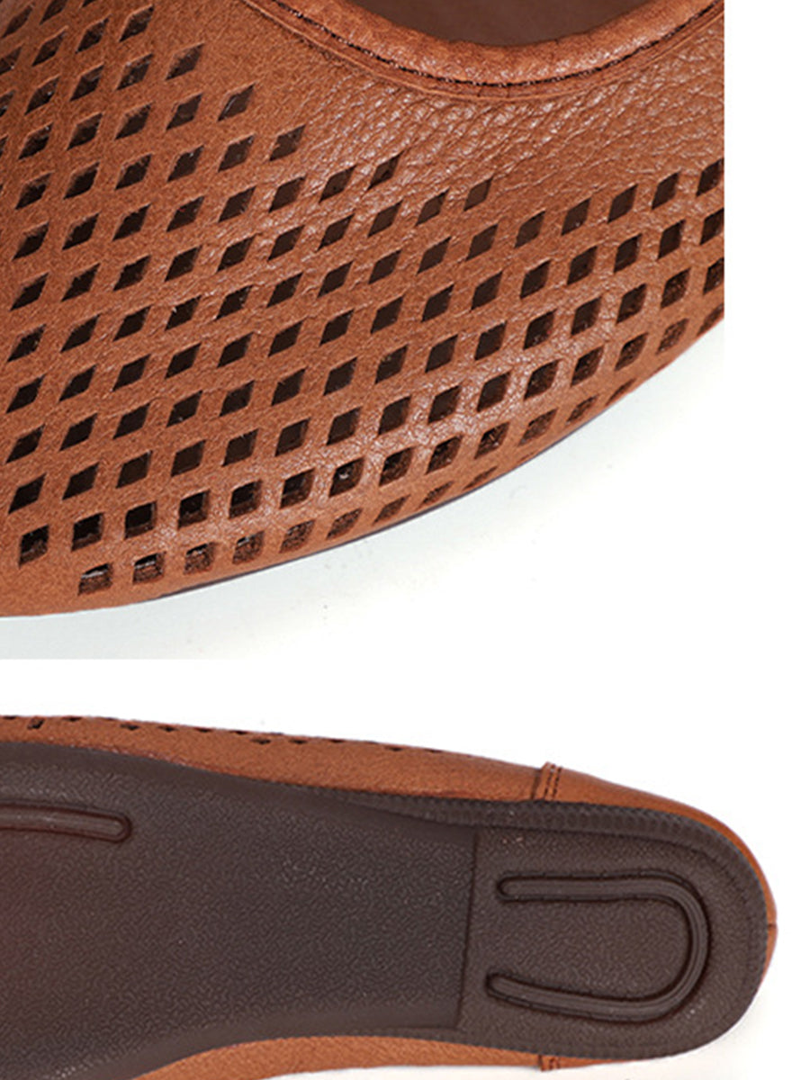 Summmer Soft Leather Cutout Flat Sandals Fg1028