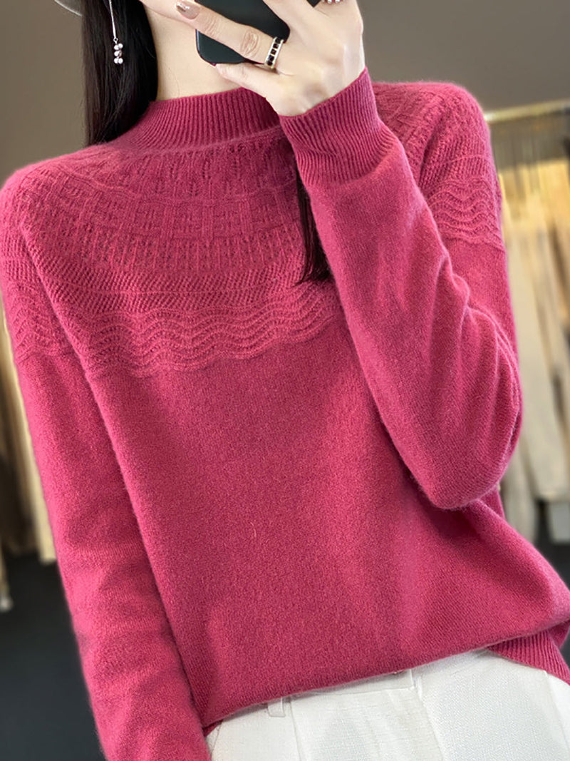 Autumn Cable Knit 100%wool Half Turtleneck Sweater Qn031