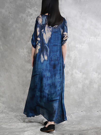 Summer Flower Print Loose Maxi Dress Hh028