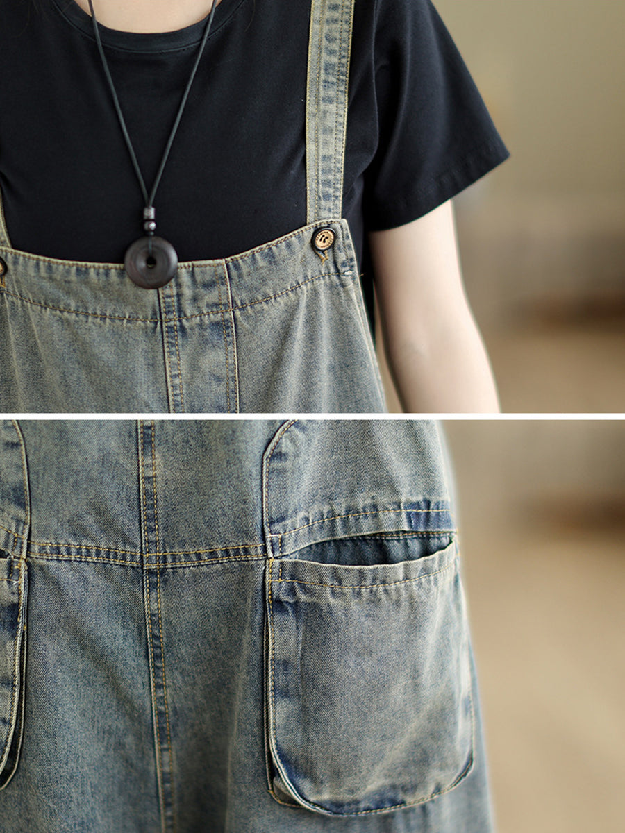 Retro Summer Pocket Denim Jumpsuits Fg1035