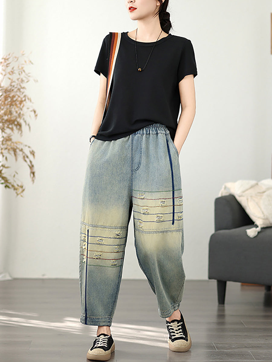 Pants Frayed Retro Denim Harem