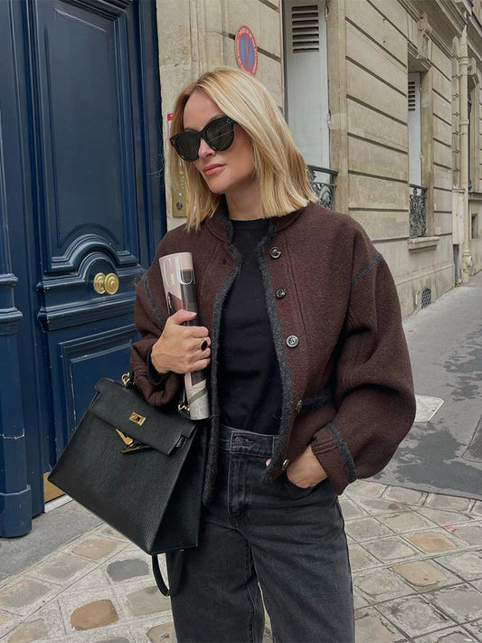 Retro Fall Winter Long Stand Single-breasted Loose Office Lady Coat