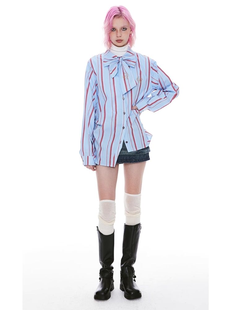 Striped Bow-tie Blouse Shirt