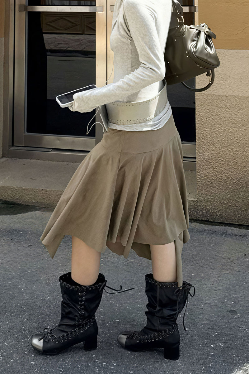 Suede High Waist Asymmetrical Skirt