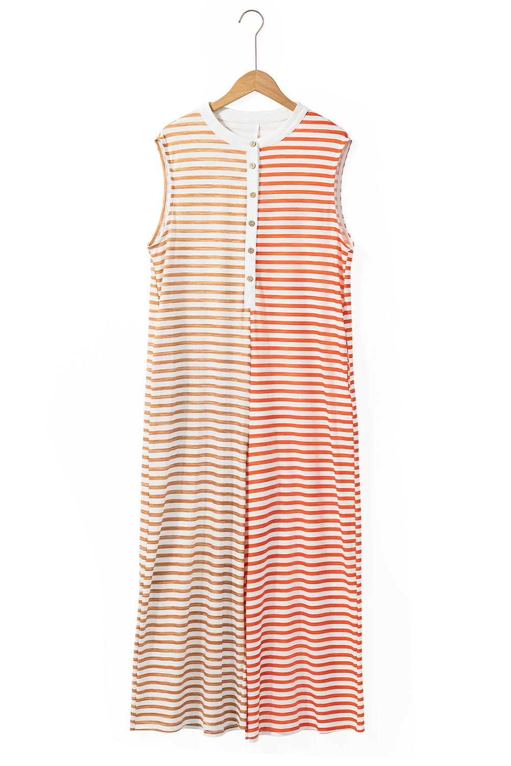 Spring Summer Jumpsuit Mixed Color Stripe Sleeveless Loose Fresh Wide Leg Long One Piece