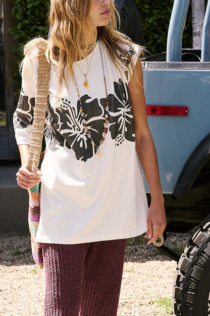 Print Loose Round Neck Short Sleeve T-shirt