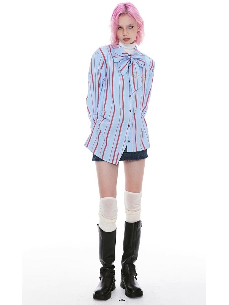 Striped Bow-tie Blouse Shirt