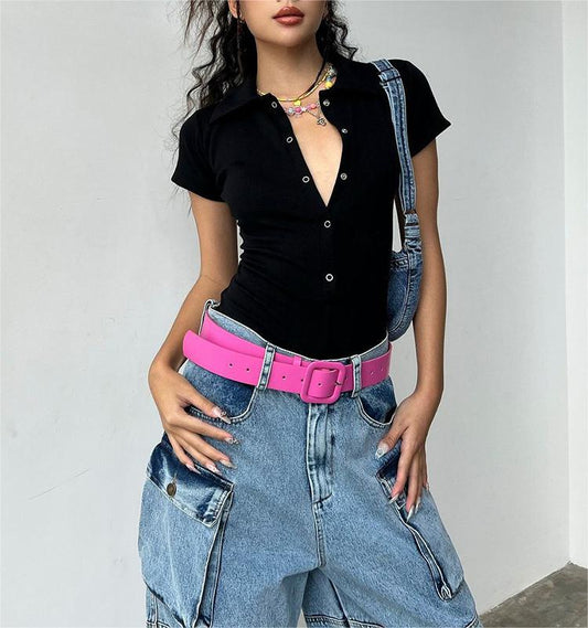 Clothing Spring Sports Short Sleeve Collared Button Tight Romper
