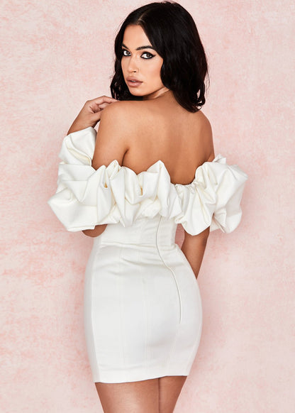 Ivory Blossom Off-shoulder Mini Dress