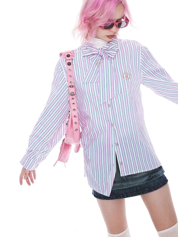 Striped Bow-tie Blouse Shirt