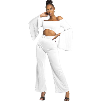 Boutique Color Long Sleeves Cropped Off Shoulder Jumpsuit