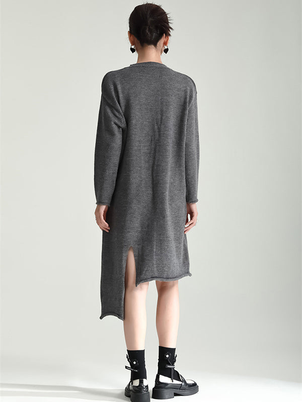 Long Sleeves Loose Color High-neck Shawl&sweater Dresses Two Pieces Set