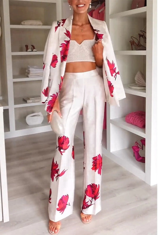 Special Attendance Satin Print High Rise Elastic Waist Pocket Pants