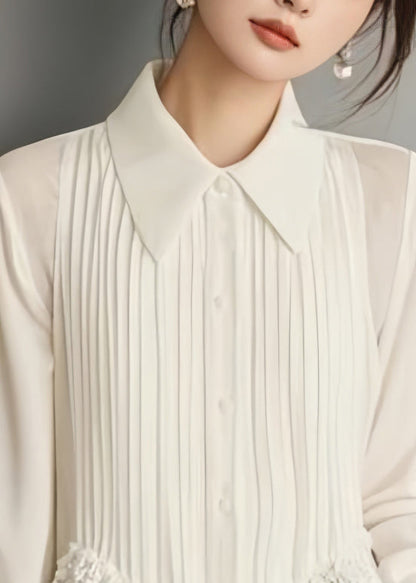 Art White Button Lace Chiffon Blouses Spring Rv040