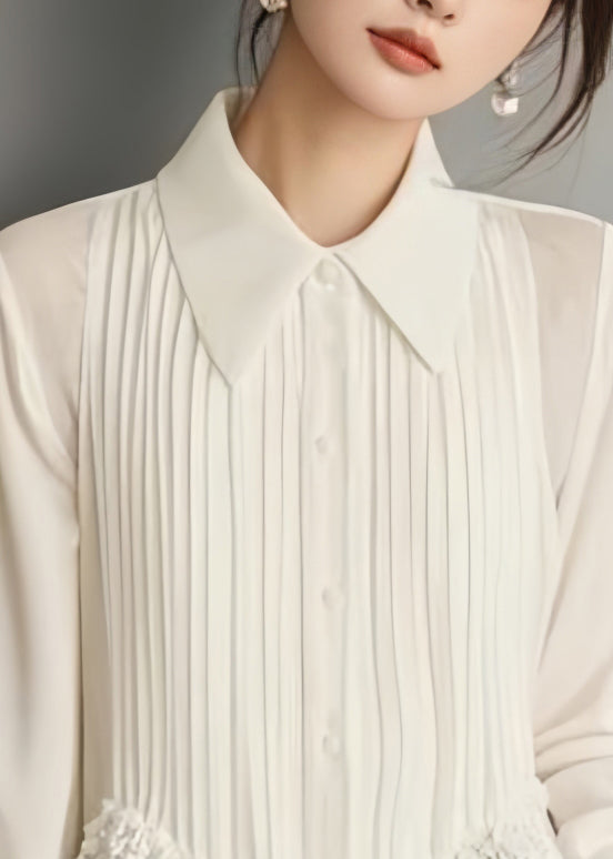 Art White Button Lace Chiffon Blouses Spring Rv040