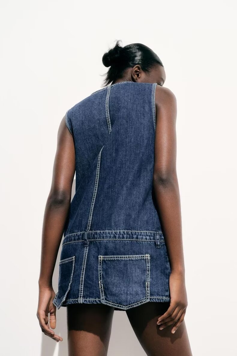 Spring Summer Clothing Jumpsuit Loose Sweet Washed Denim Short Dress