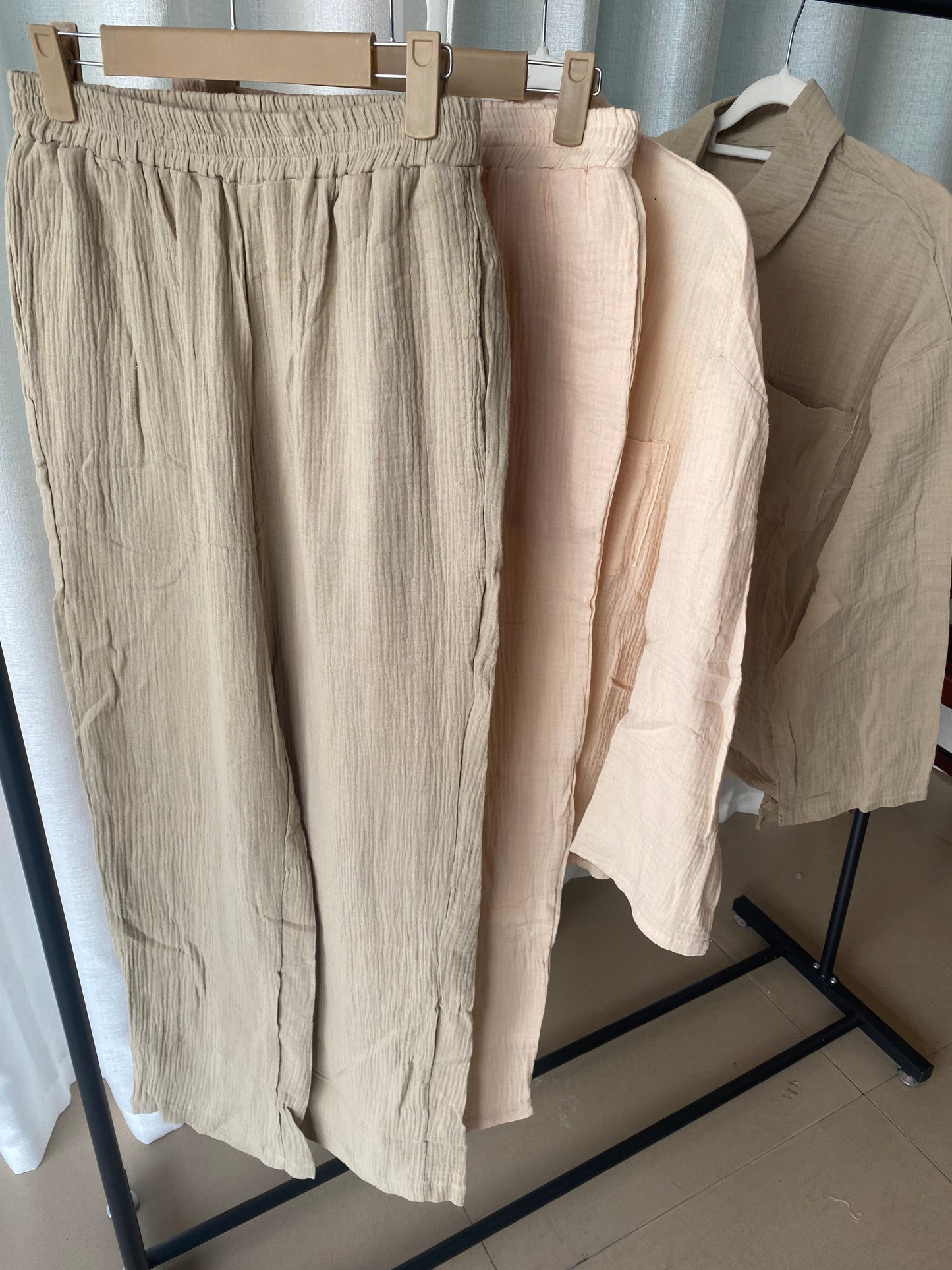 Clothing Autumn Champray Long Sleeve Shirt High Waist Wide Leg Pants Set