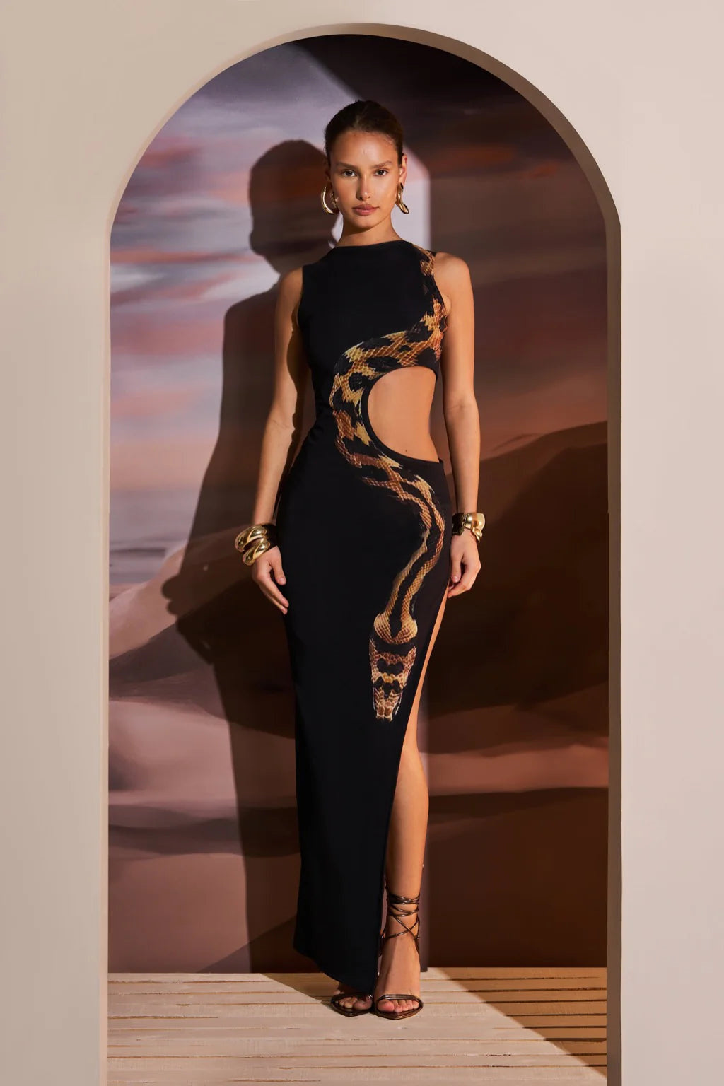Yetta Snake Printed Cut-out Maxi Dress