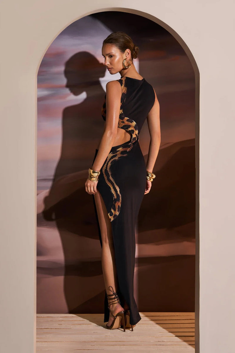 Yetta Snake Printed Cut-out Maxi Dress