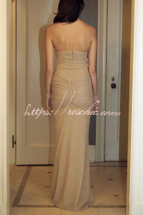 Slightly Translucent Sequined Off-shoulder Slim Fit Fishtail Maxi Dress