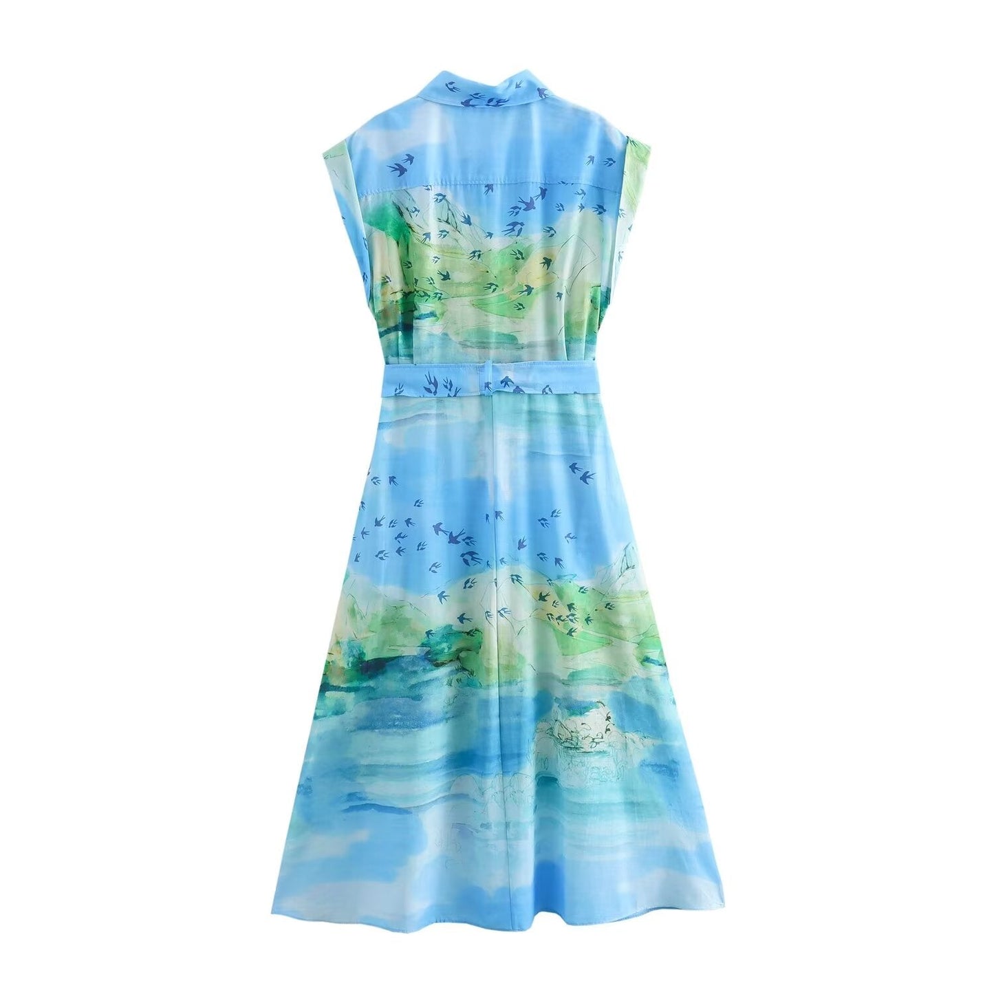 Clothing Printed Shirt Lace Up Dress Long Dress