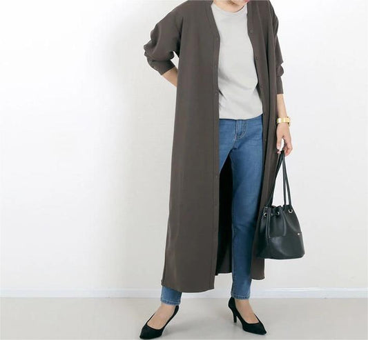 Autumn Winter Shirt Base Dress Color Loose V Neck Maxi Dress