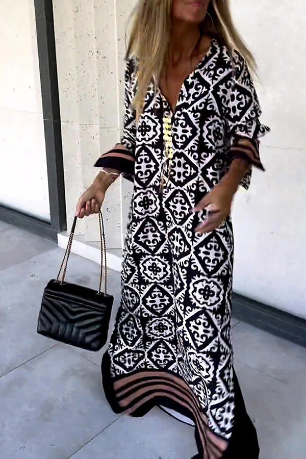 Basically Perfect Geometry Printed Long Sleeve Maxi Dress