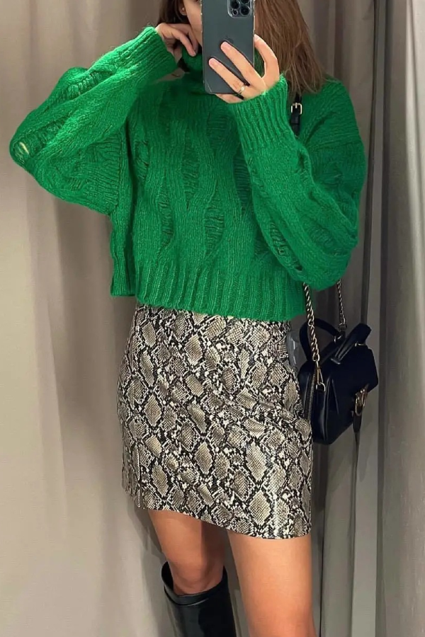 Ripped Custom Design High Neck Cropped Sweater