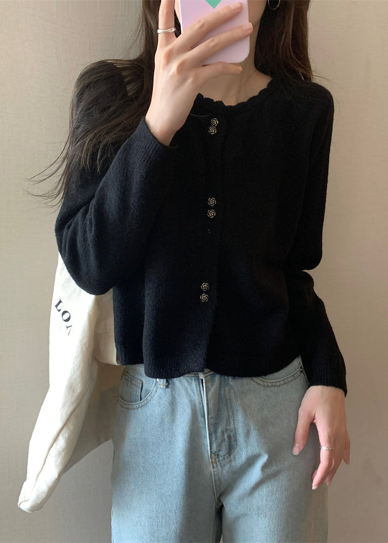 Purple O Neck Button Short Knit Coat Fall Qc040