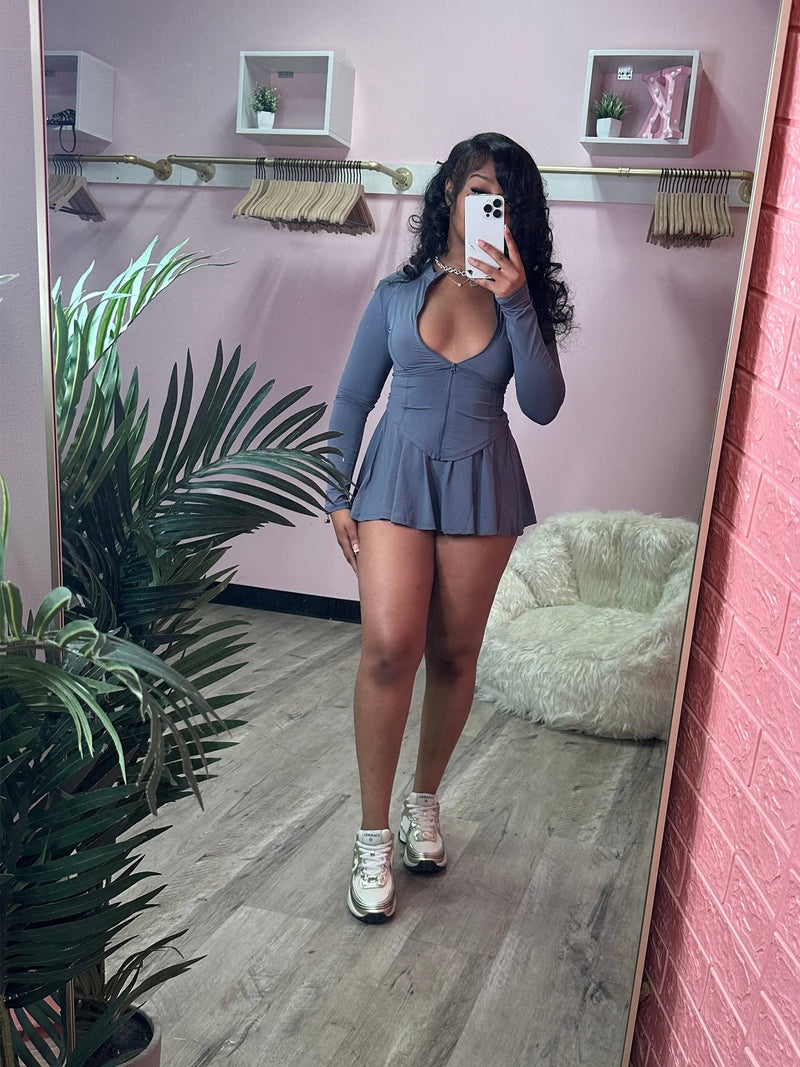 Clothing Sports Tight Fitting Cinched Long Sleeve Flare Skirt Two Piece Set With Safety Pants