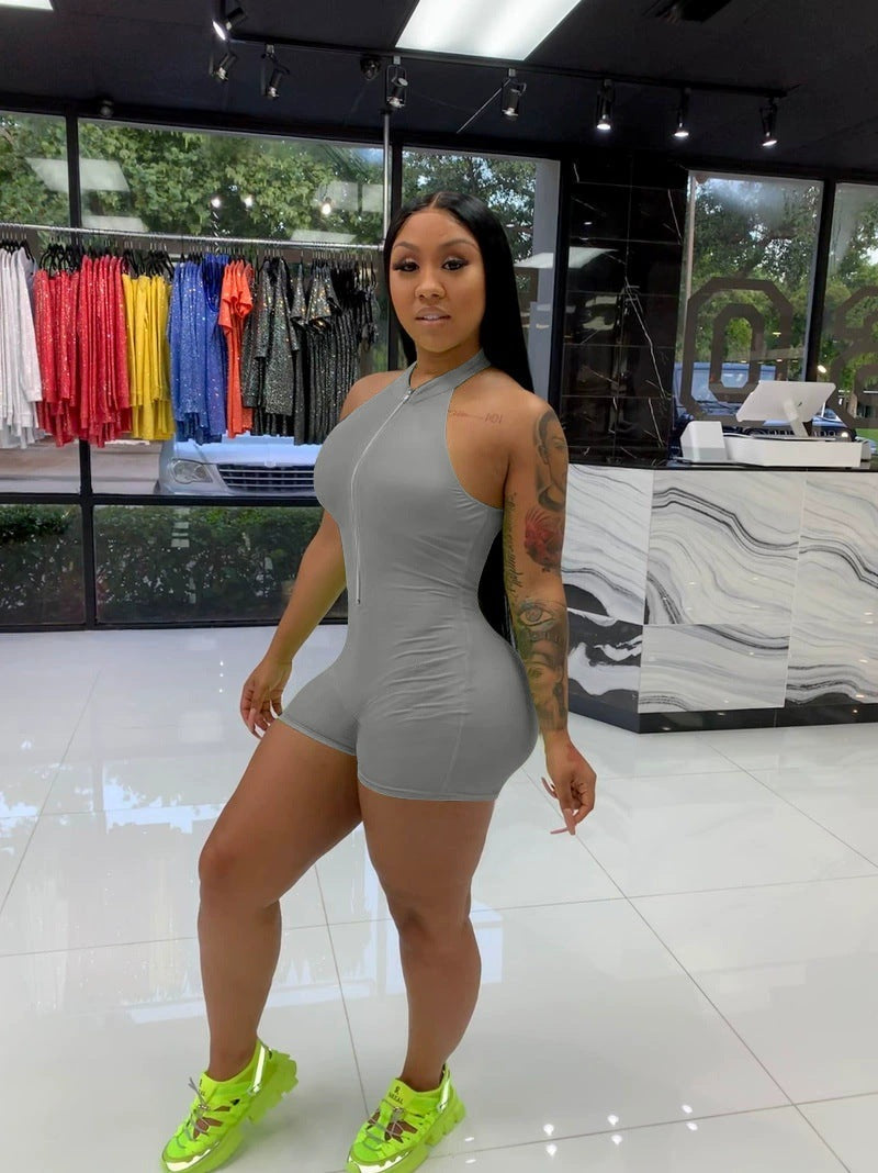 Clothing Color Halter Zipper Jumpsuit Clothing