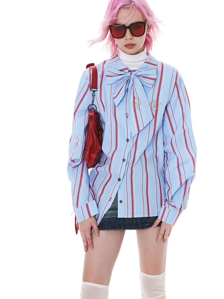 Striped Bow-tie Blouse Shirt
