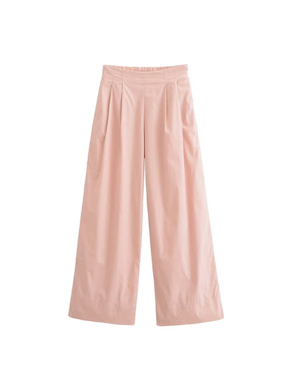 Poplin V Neck Top & High Waist Wide Leg Pant Coord Set