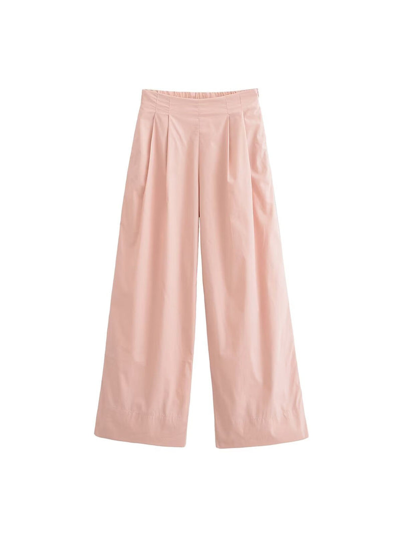 Poplin V Neck Top & High Waist Wide Leg Pant Coord Set