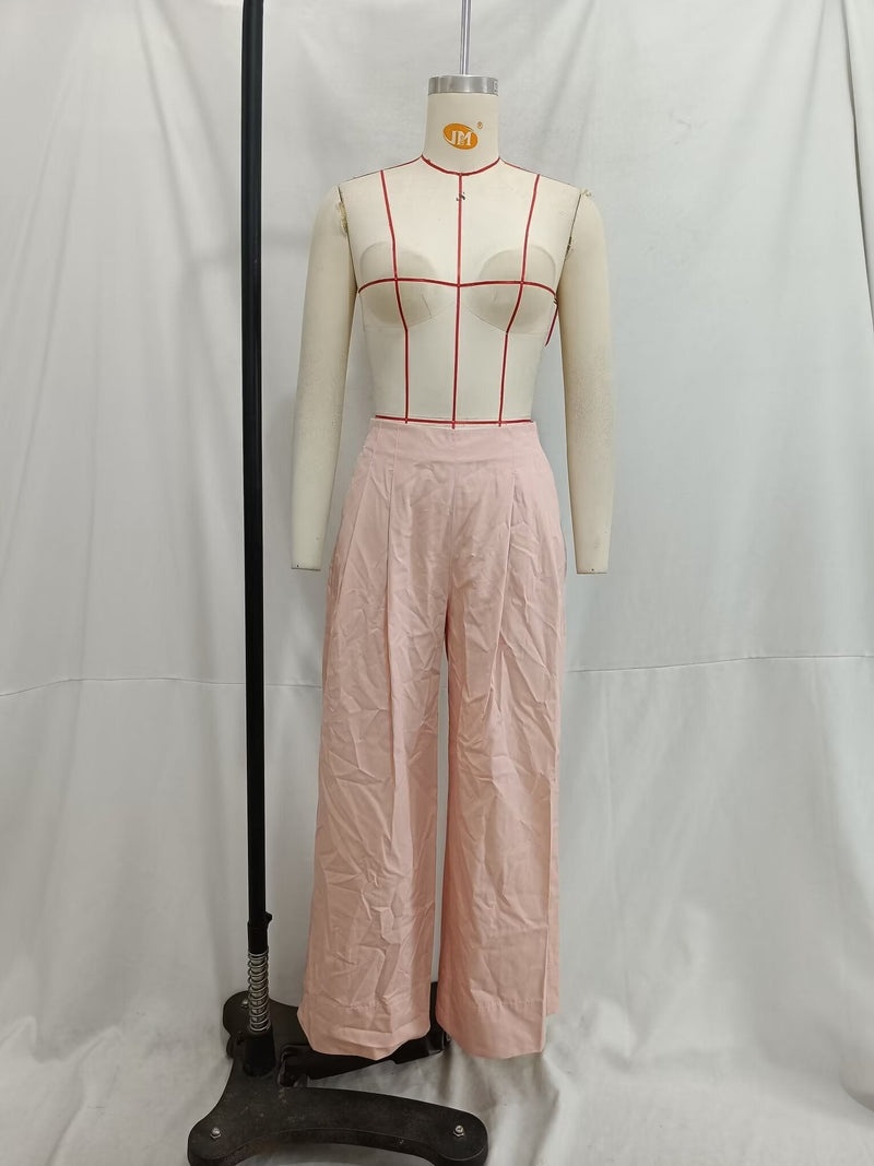 Poplin V Neck Top & High Waist Wide Leg Pant Coord Set