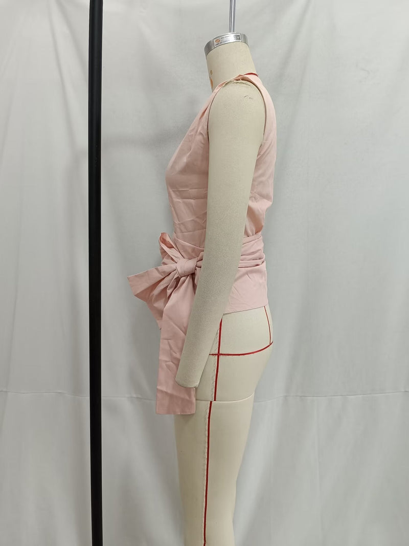 Poplin V Neck Top & High Waist Wide Leg Pant Coord Set