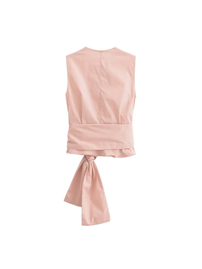 Poplin V Neck Top & High Waist Wide Leg Pant Coord Set
