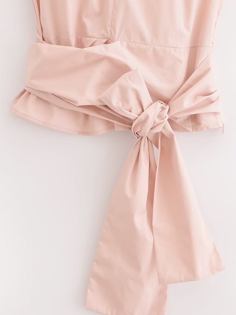 Poplin V Neck Top & High Waist Wide Leg Pant Coord Set