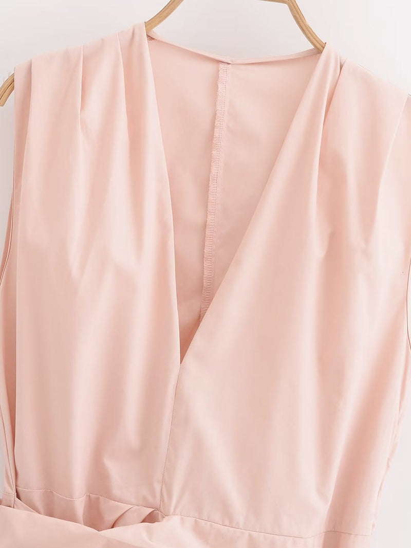 Poplin V Neck Top & High Waist Wide Leg Pant Coord Set